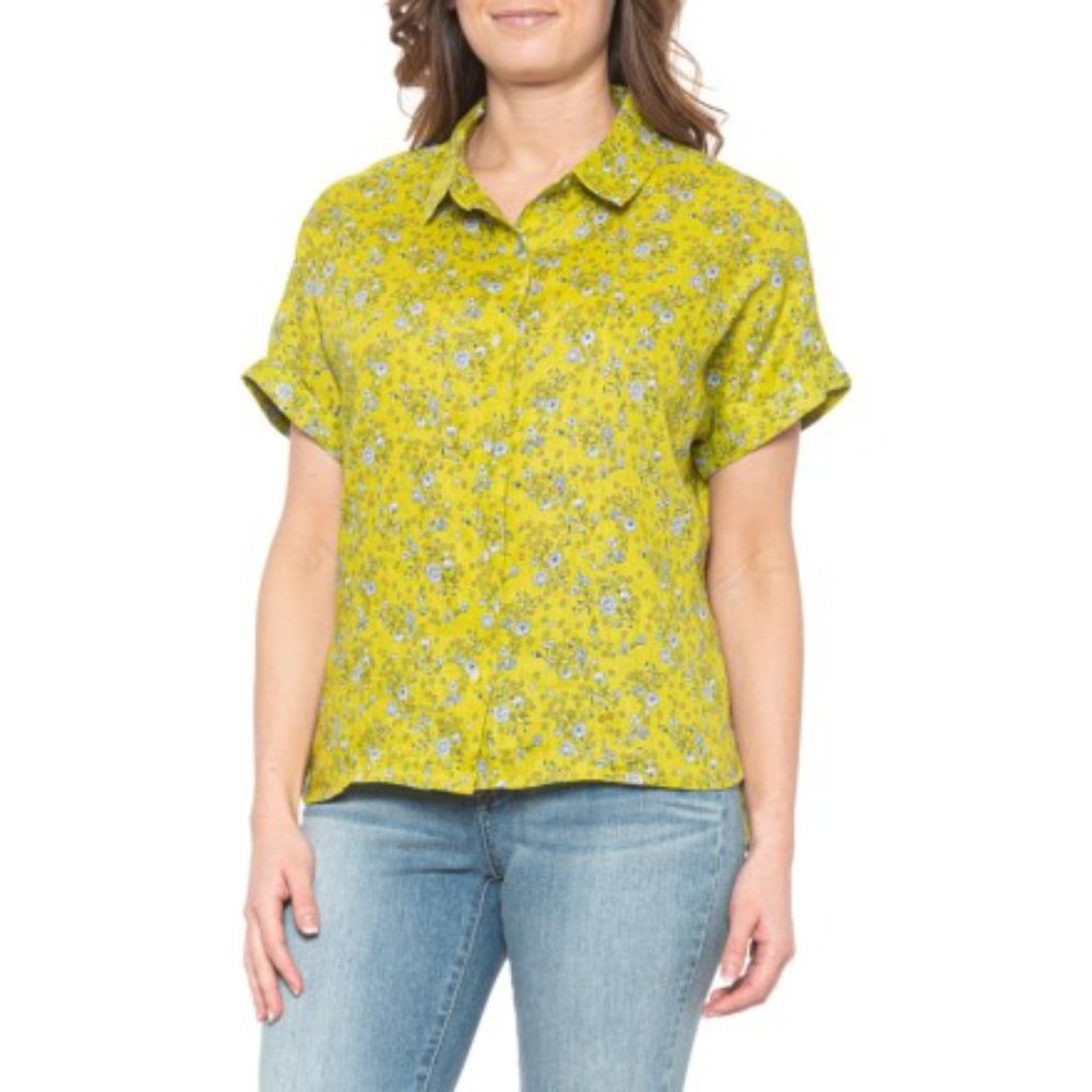 Rachel Zoe Linen Mustard Yellow Floral Blouse